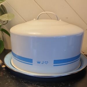Jamie Oliver  White and Blue Metal  Cake Carrier